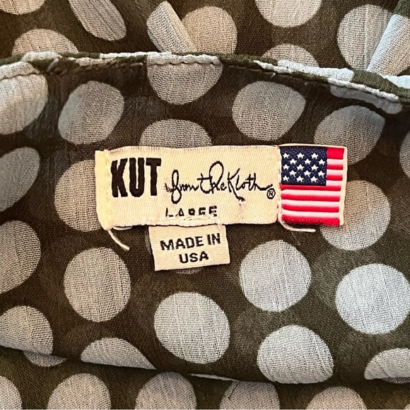 KUT from the Kloth Women's Size L Green Polka Dot Surplice V-Neck Blouse Top - Picture 5 of 10